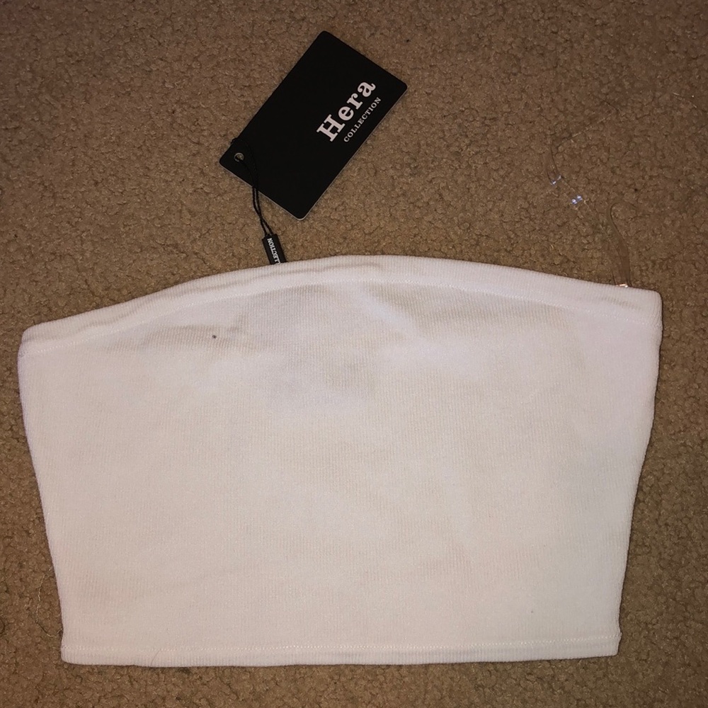 Pretty Little Thing white ribbed bandeau top
